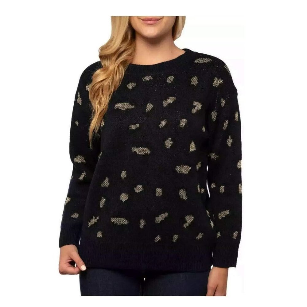 NWT Kendall + Kylie Womens Long Sleeve Animal Print Sweater Black Sz L $60 TT016